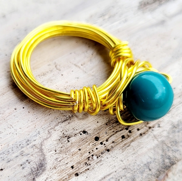 HANDMADE Boho Rings Lot Copper Gold Rose & Silver Wire Wrapped Glass Beads - Picture 13 of 14